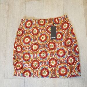 NWT Nasty Gal Red and Yellow Floral Mandala Pattern Short Skirt